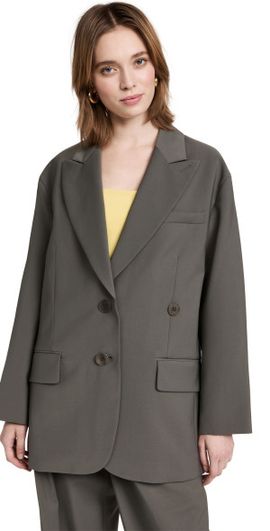 Tibi Tibi Tropical Wool Liam Blazer Dark Stone M