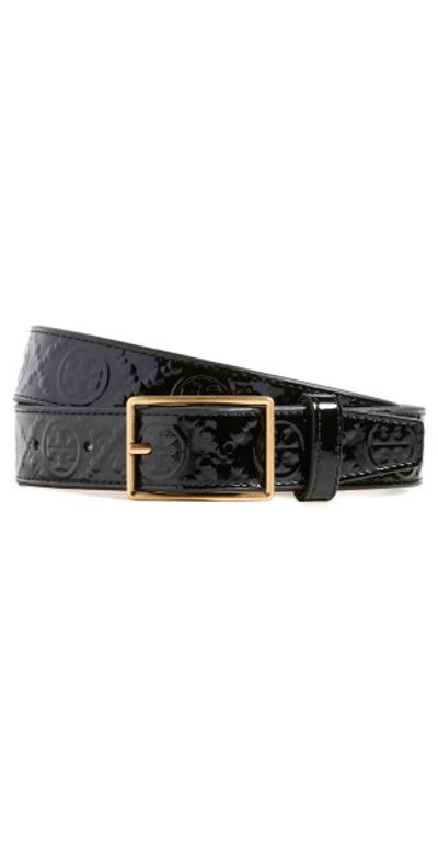 Tory Burch Black Logo Leather Belt with Patent Medallion Tory Burch Logo Skinny Patten Leather Classic black belt 1  main image 2