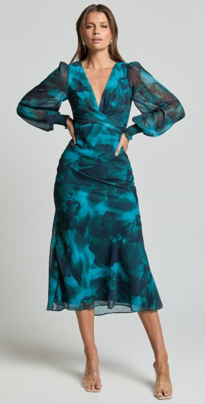 showpo emerald green dress Goddiva Off The Shoulder Deep Plunge Velvet Maxi Dress main image 0
