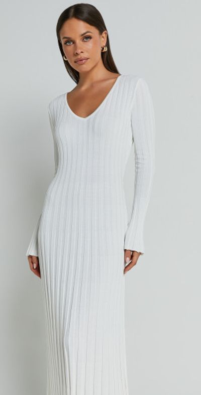 fitted lace wedding dress Scoop Neck Long Sleeve Jersey Dress – nu-in main image 0
