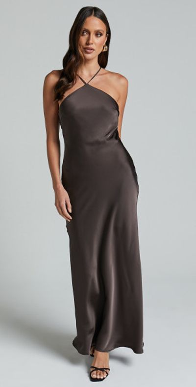 knee length dresses for ladies Italian Summer Tie Neck Midi Dress Champagne main image 1