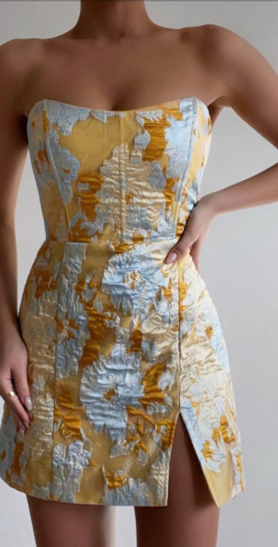 Showpo - Brailey Mini Dress - Strapless Dress in Blue Jacquard