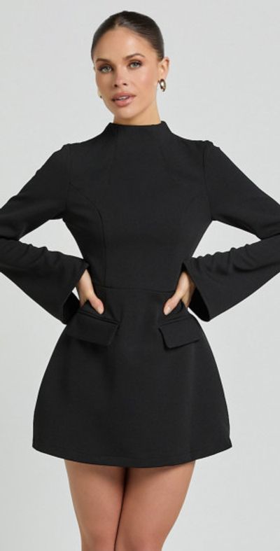 badgley mischka long black dress Black Long Sleeve Mini Dress – PEP Online main image 1