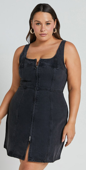 Showpo - Chrysoula Mini Dress - Square Neck Zip Front Sleeveless