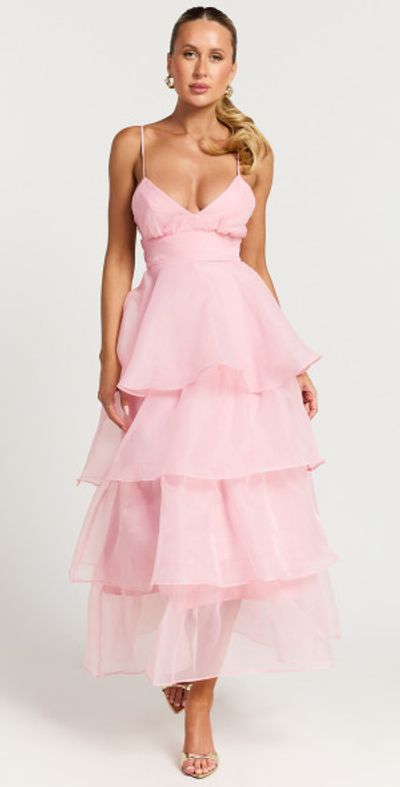 Showpo - Cindy Midi Dress - Layered Skirt Dress in Soft Pink