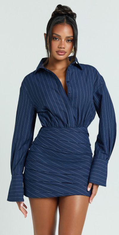 chinese dress ladies Katelyn Long Sleeve Ruched Mini Dress in navy