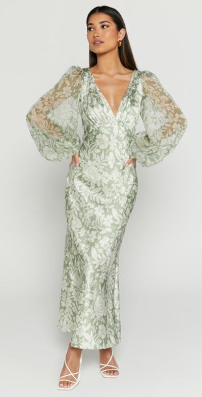 Showpo - Freollyn Midi Dress - Deep V Neck Long Sleeve Dress in Sage Showpo - Freollyn Midi Dress - Deep V Neck Long Sleeve Dress in Sage