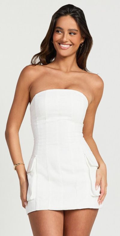 Showpo - Hallie Mini Dress - Strapless Pocket Detail Cargo Dress in White