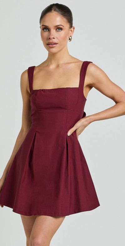 Showpo - Ida Mini Dress - Wide Strap Straight Neck bow back dress in Berry