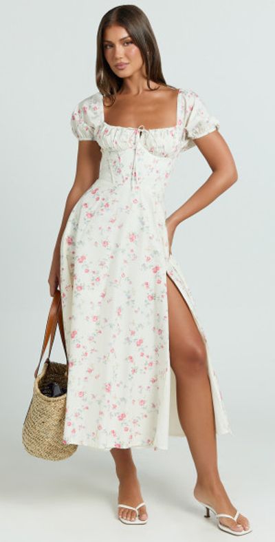 white christmas dresses Clarisa Lace Midi Dress — Vintage Cream main image 0