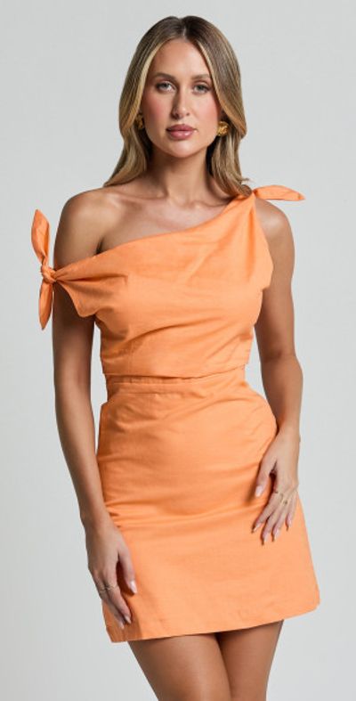 Showpo - Jeofina Mini Dress - Off The Shoulder Linen Look Dress in Orange Showpo - Jeofina Mini Dress - Off The Shoulder Linen Look Dress in Orange