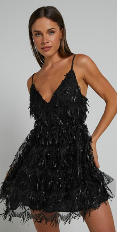 blue dress for baby girl Black Sleeveless Sequin Sparkle Velvet Short Dress main image 0