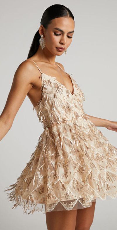 Showpo - Khrizza Mini Dress - Sequin Gathered Dress in Gold Showpo - Khrizza Mini Dress - Sequin Gathered Dress in Gold