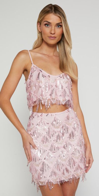 Showpo Khrizza Mini Skirt Sequin Diamond Mesh Skirt in Pink