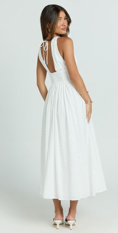knee length dresses for ladies Lace Fit-and-Flare Midi Dress - White main image 1