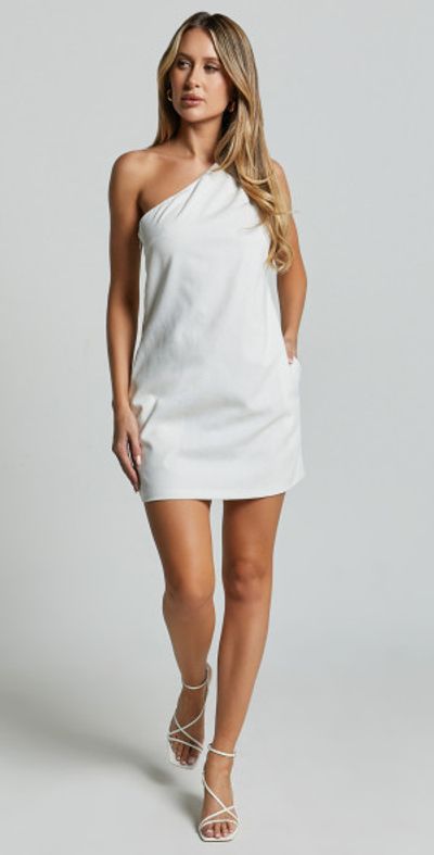 knee length dresses for ladies Mini Shift Dress in Stretch Linen main image 0