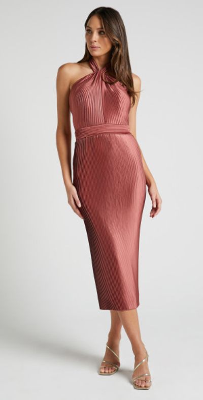 strapless open back dress Te Amo Halterneck Open Back Midi Dress Peach main image 0