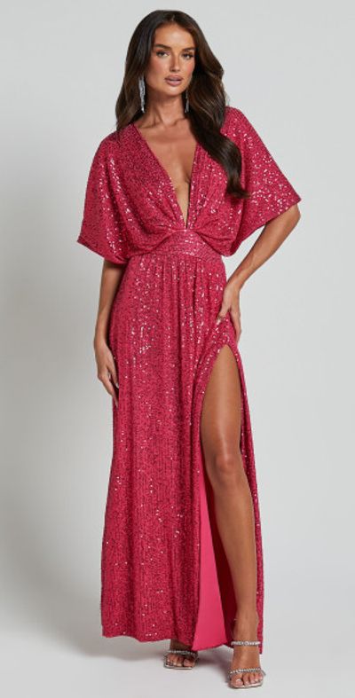 chinese dress ladies Pink V Scallop Neck Ruffle Short Sleeve Tiered Midi Dress *FINAL SALE* –  SSYS main image 0