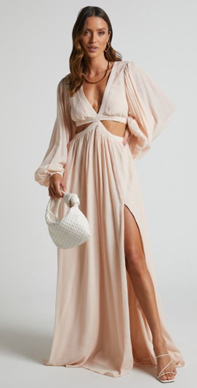 chinese dress ladies Hydrangea Elegant floral puff sleeve maxi dress main image 0