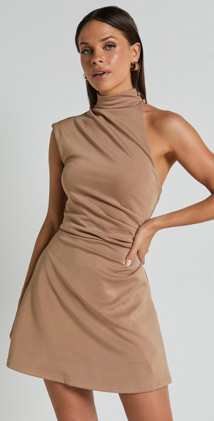 Brown Showpo Satin Dress Cowl Mermaid Maxi Dress In Satin