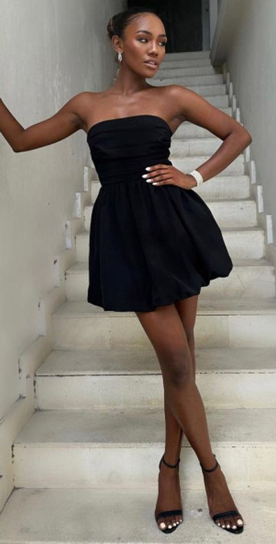 Showpo Shaima Mini Dress Strapless Bubble Hem Dress in Black