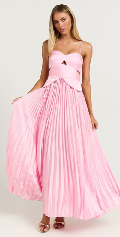Showpo - Shay Maxi Dress - Sweetheart Cut Out Pleated Dress in Pink