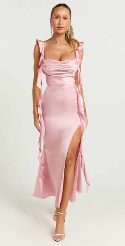 Showpo - Tony Maxi Dress - Frill Front Cowl Neck Dress in Pale Pink