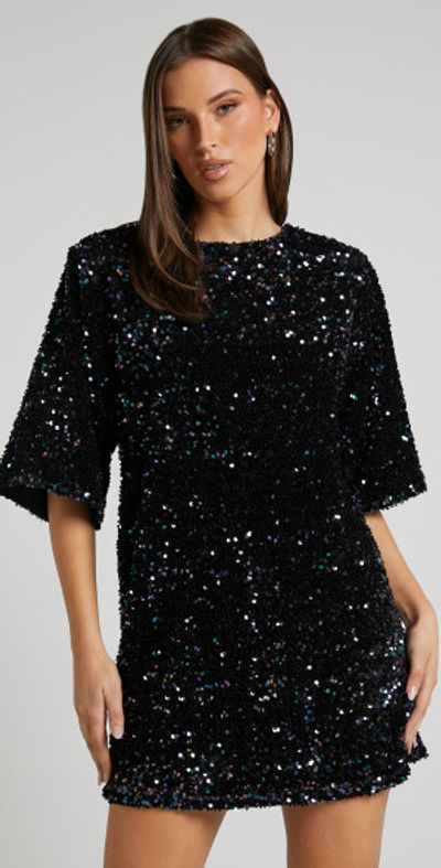 showpo blue sequin dress Myra Mini Dress