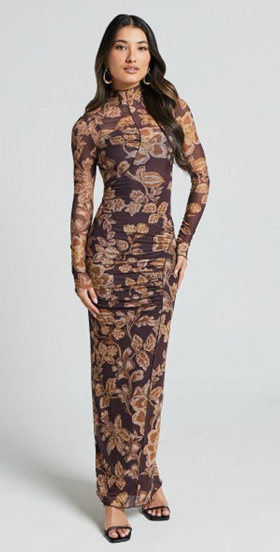 Showpo - Vivian Midi Dress - High Neck Long Sleeve Mesh Dress in Amber Bloom Print Showpo - Vivian Midi Dress - High Neck Long Sleeve Mesh Dress in Amber Bloom Print