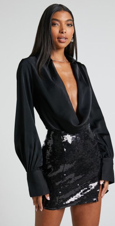 open lace back dress Cleo Plunge Cowl Neck Mini Dress main image 1