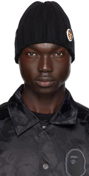AAPE by A Bathing Ape - Black Alpha Patch Beanie