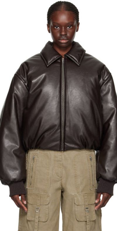 Acne Studios Brown Padded Faux-Leather Bomber Jacket