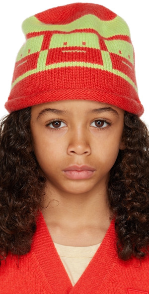 Acne Studios - Kids Red & Green Jacquard Beanie