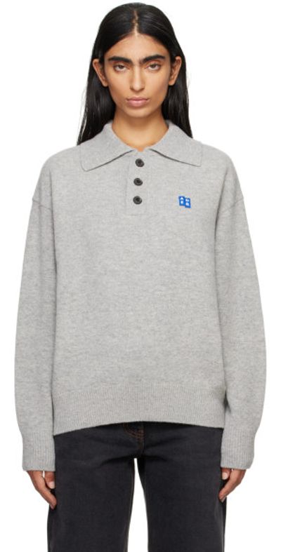 ADER error - Gray Significant Tag Long Sleeve Polo