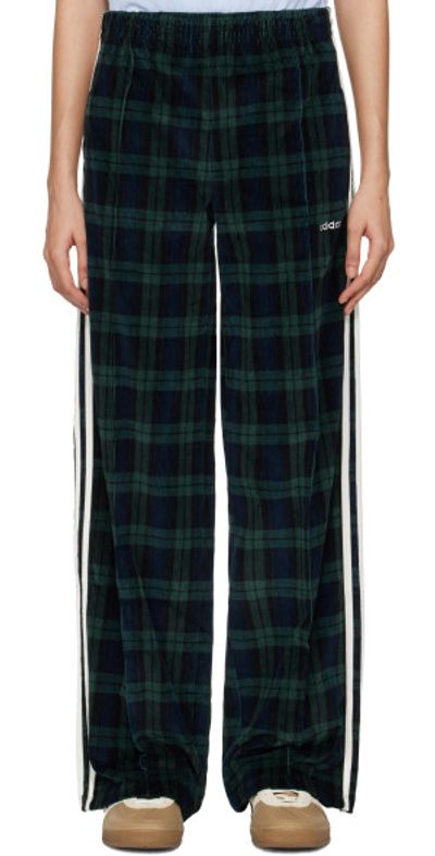 adidas Originals Green Navy Corduroy Tartan Wide Leg Lounge Pants - Main Image