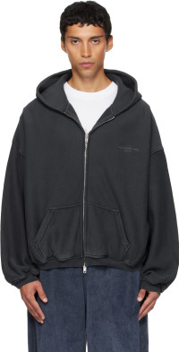Alexander Wang - Gray Oversize Star Logo-Print Zip-Up Hoodie