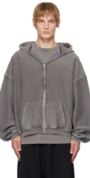【ALEXANDER WANG】STAR LOGO-PRINT HOODIE oversize star logo-print zip-up hoodie in WASHED GRANITE