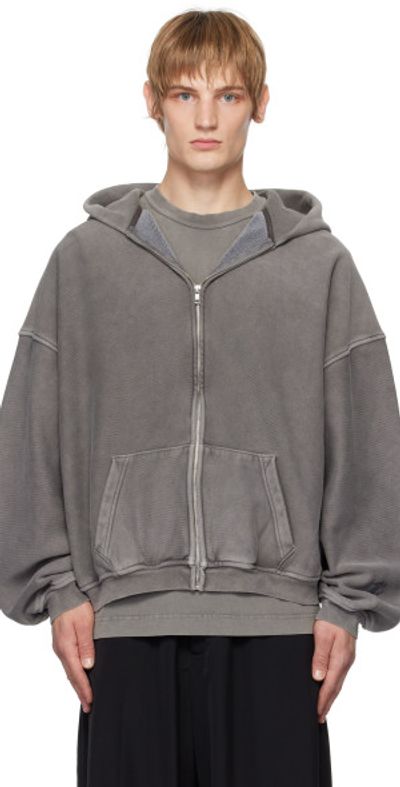 Alexander Wang - Gray Oversize Star Logo-Print Zip-Up Hoodie