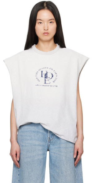 ALEXANDER WANG】DISTRESSED MUSCLE TEE S Distressed Logo Cotton Tee