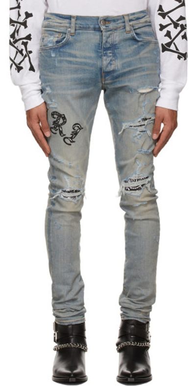 AMIRI Blue Taupe Old English Logo Jeans