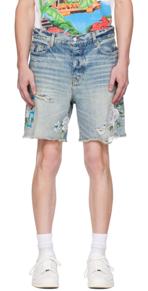AMIRI - Blue Embroidered Denim Shorts