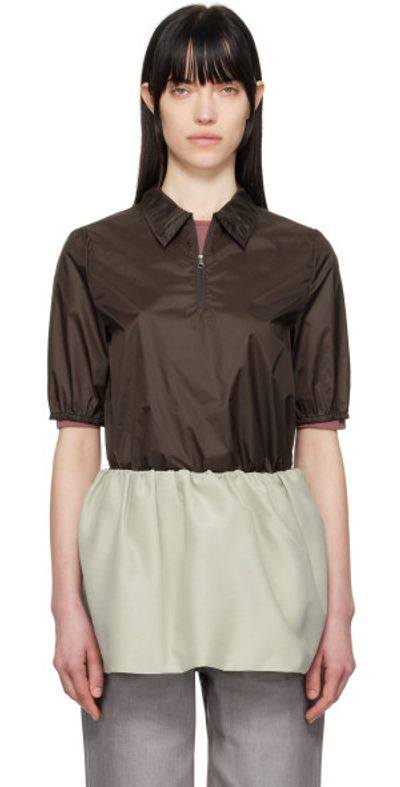 AMOMENTO AMOMENTO Brown Sheer Half Zip-Up Polo