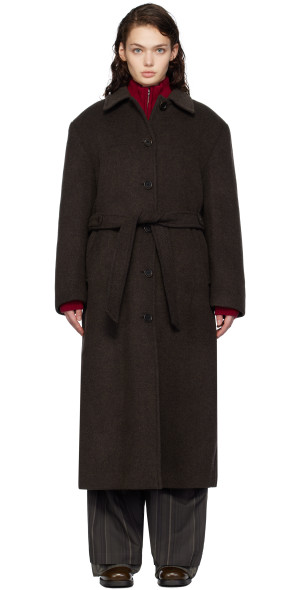 【AMOMENTO】24fw SINGLE BREASTED MAXI LONG COAT AMOMENTO - Brown Single-Breasted Maxi Long Coat