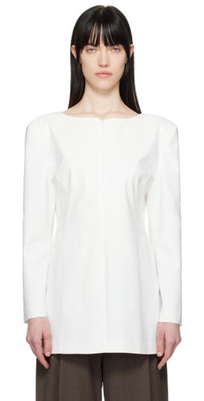AMOMENTO AMOMENTO White Boat Neck Two Way Blazer