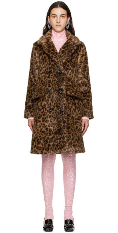 Anna Sui Brown Leopard Faux-Fur Coat