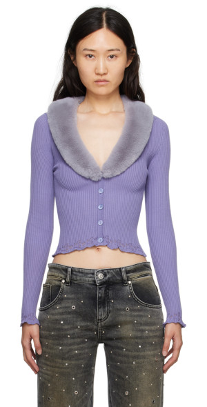 Blumarine - Purple Faux-Fur Cardigan
