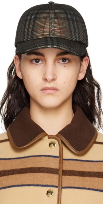 Burberry - Black & Beige Mesh Overlay Check Cap display picture 3