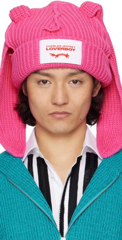 Charles Jeffrey LOVERBOY Pink Chunky Rabbit Beanie
