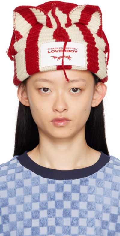 Charles Jeffrey Loverboy Red & White Loverboy Beanie Red & White Loverboy Beanie by Charles Jeffrey LOVERBOY on Sale main image 3