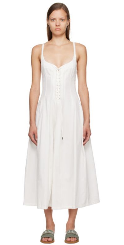 Chlo - White Lace-Up Midi Dress